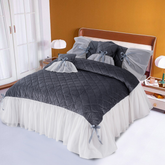 Pristine 5 Pcs Quilted Ruffle Set Velvet Grey With Frill